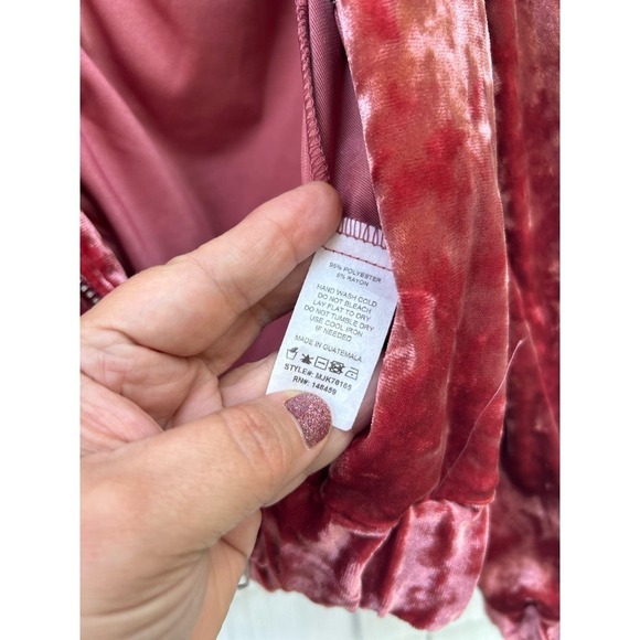 Libby Story Womens Velour Zip Front Jacket Red Long Sleeve Ruched Back Size S - Picture 6 of 7